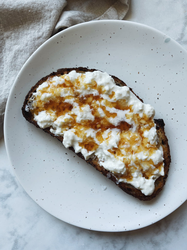 Stracciatella and Hot Honey on Multi Seed Toast