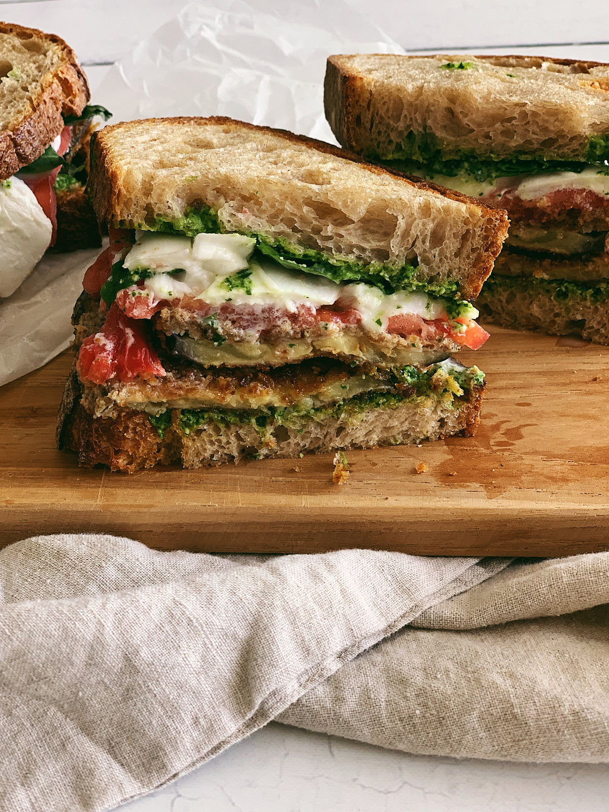 Fried Eggplant, Pesto & Mozzarella Sandos For The Love of Bread