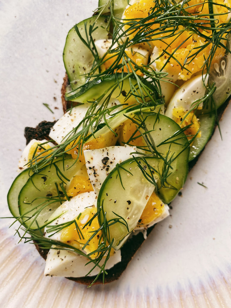 Boiled eggs, cucumbers, dill, buttery sourdough