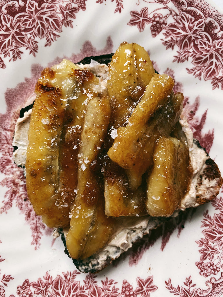 Cinnamon cream cheese toast with brown sugar caramelized bananas