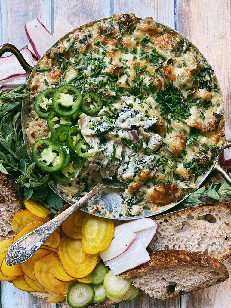 Cheesy kale and artichoke dip